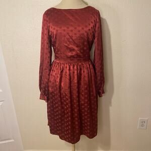 ModCloth Red Two-Tone Modest Satin Polka Dot Dress  Knee-Length Size Medium